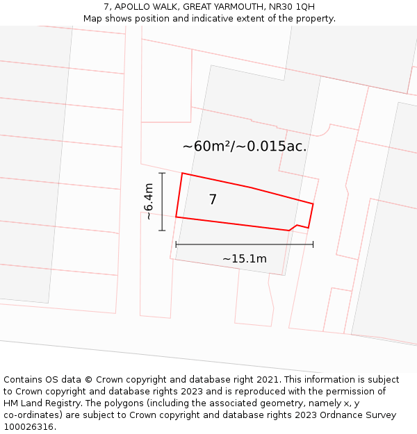 7, APOLLO WALK, GREAT YARMOUTH, NR30 1QH: Plot and title map