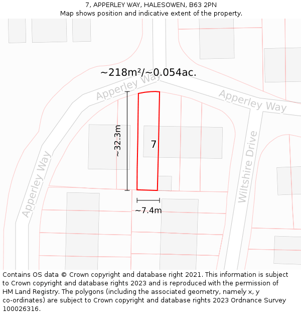 7, APPERLEY WAY, HALESOWEN, B63 2PN: Plot and title map