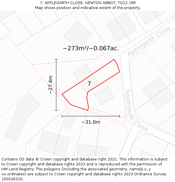 7, APPLEGARTH CLOSE, NEWTON ABBOT, TQ12 1RR: Plot and title map