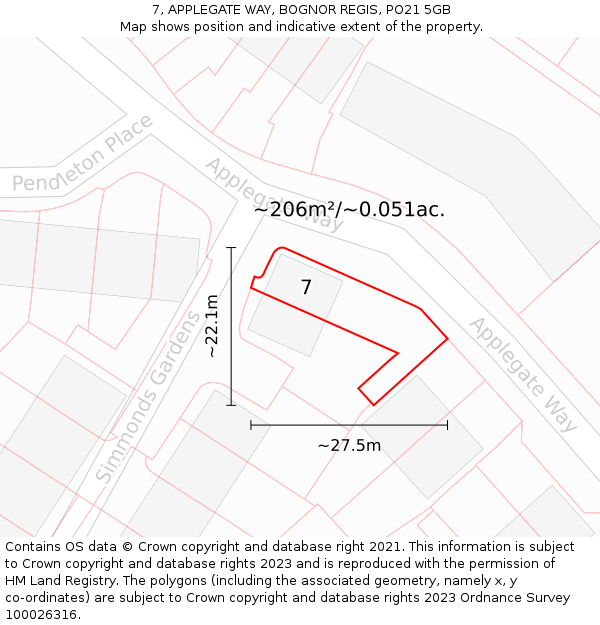 7, APPLEGATE WAY, BOGNOR REGIS, PO21 5GB: Plot and title map