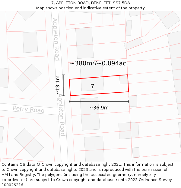 7, APPLETON ROAD, BENFLEET, SS7 5DA: Plot and title map