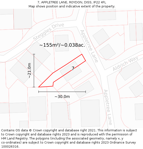 7, APPLETREE LANE, ROYDON, DISS, IP22 4FL: Plot and title map