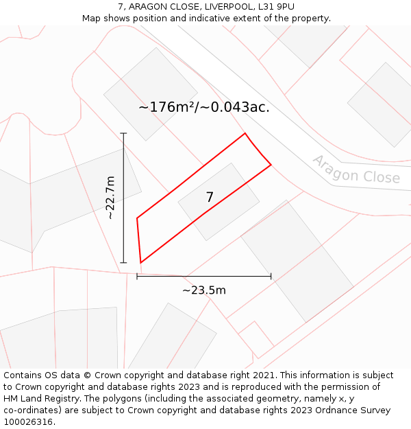7, ARAGON CLOSE, LIVERPOOL, L31 9PU: Plot and title map