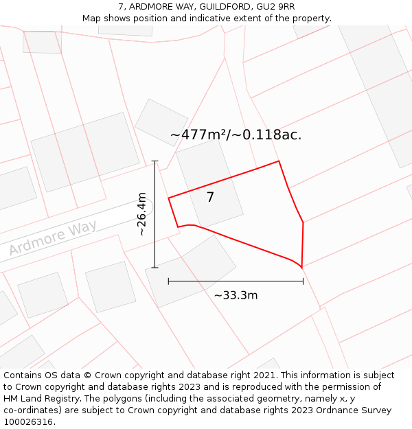 7, ARDMORE WAY, GUILDFORD, GU2 9RR: Plot and title map
