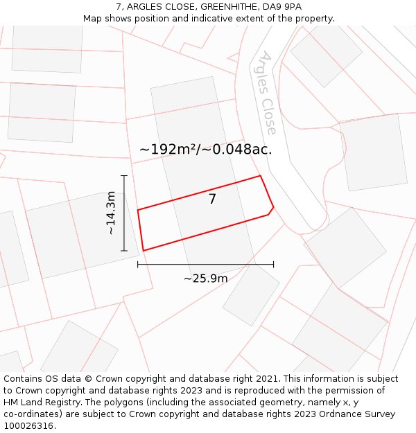 7, ARGLES CLOSE, GREENHITHE, DA9 9PA: Plot and title map
