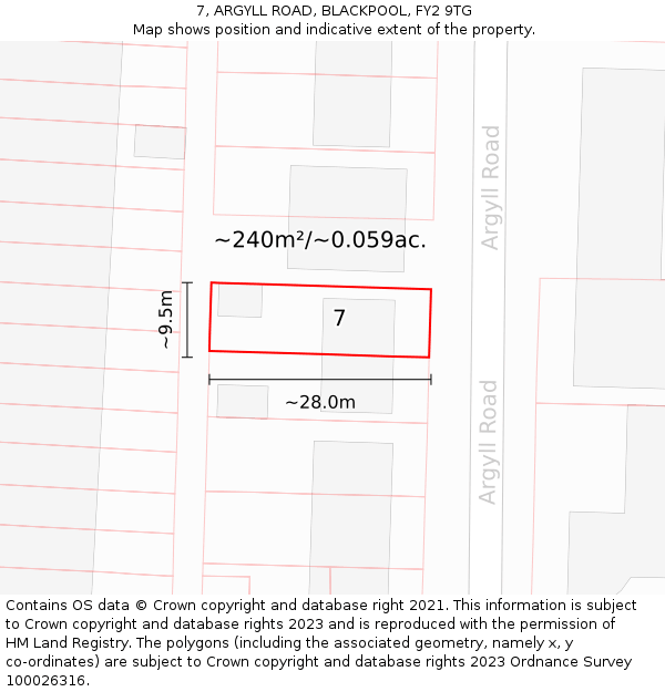 7, ARGYLL ROAD, BLACKPOOL, FY2 9TG: Plot and title map