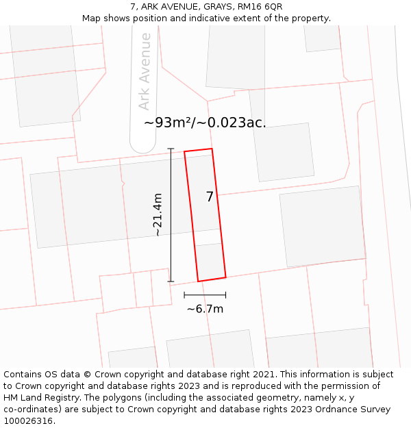7, ARK AVENUE, GRAYS, RM16 6QR: Plot and title map