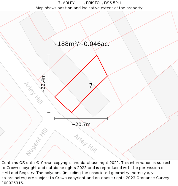 7, ARLEY HILL, BRISTOL, BS6 5PH: Plot and title map