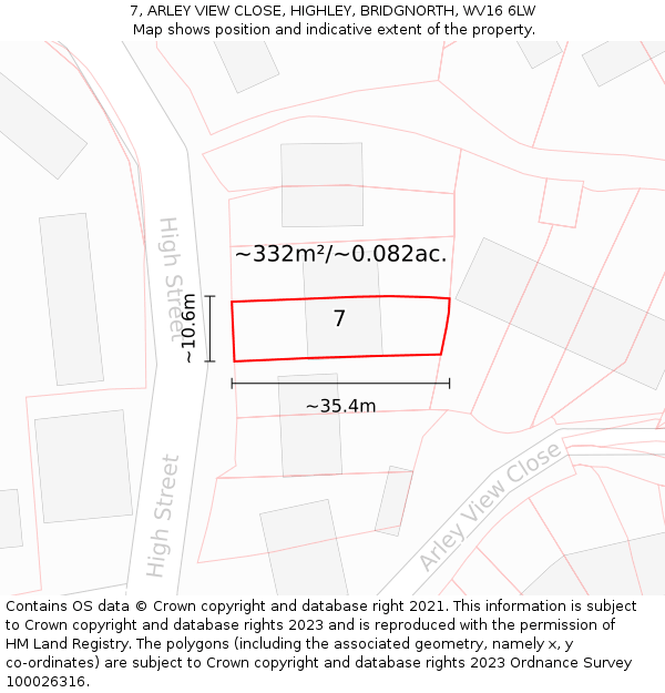 7, ARLEY VIEW CLOSE, HIGHLEY, BRIDGNORTH, WV16 6LW: Plot and title map