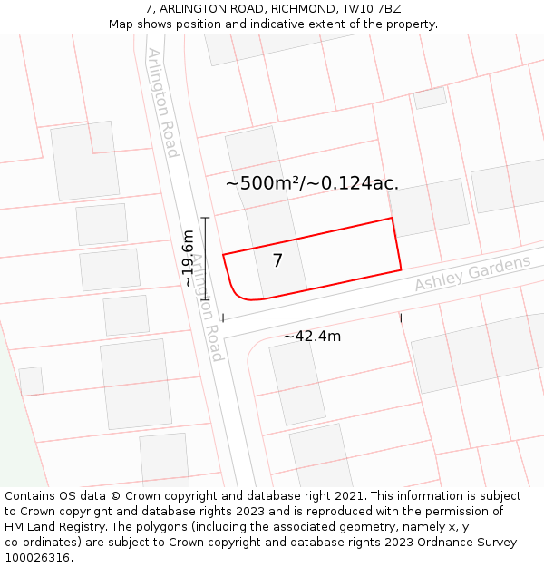 7, ARLINGTON ROAD, RICHMOND, TW10 7BZ: Plot and title map