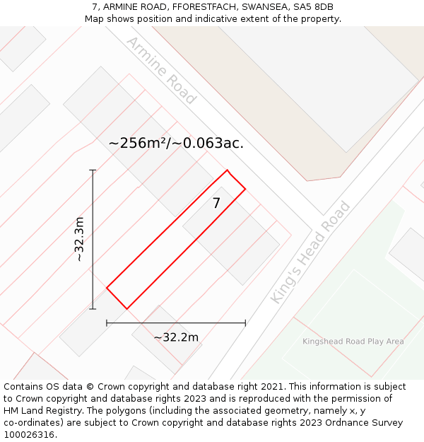 7, ARMINE ROAD, FFORESTFACH, SWANSEA, SA5 8DB: Plot and title map