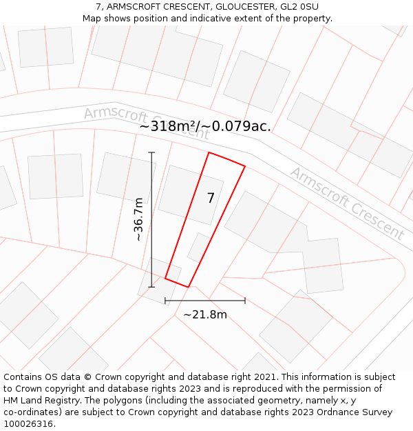 7, ARMSCROFT CRESCENT, GLOUCESTER, GL2 0SU: Plot and title map