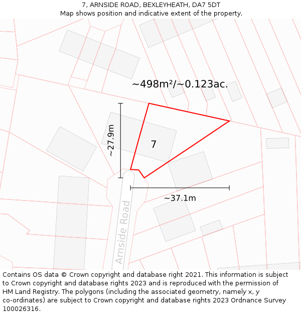 7, ARNSIDE ROAD, BEXLEYHEATH, DA7 5DT: Plot and title map