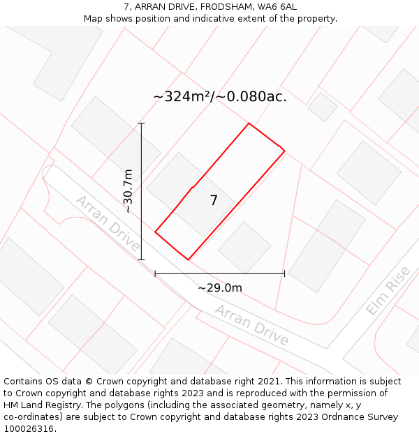 7, ARRAN DRIVE, FRODSHAM, WA6 6AL: Plot and title map