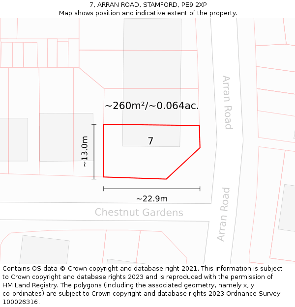 7, ARRAN ROAD, STAMFORD, PE9 2XP: Plot and title map
