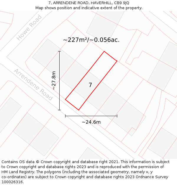 7, ARRENDENE ROAD, HAVERHILL, CB9 9JQ: Plot and title map
