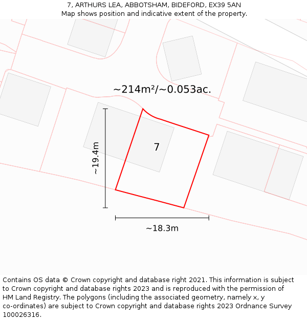 7, ARTHURS LEA, ABBOTSHAM, BIDEFORD, EX39 5AN: Plot and title map
