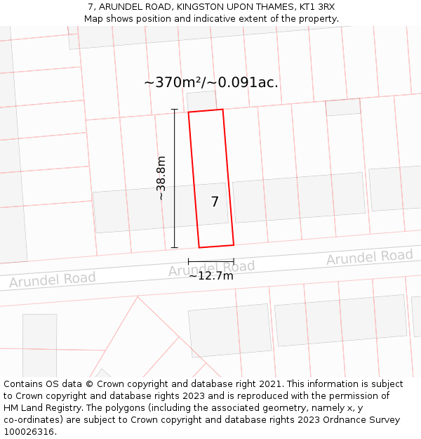 7, ARUNDEL ROAD, KINGSTON UPON THAMES, KT1 3RX: Plot and title map
