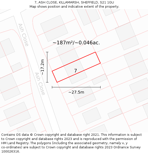 7, ASH CLOSE, KILLAMARSH, SHEFFIELD, S21 1GU: Plot and title map