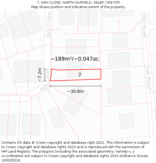 7, ASH CLOSE, NORTH DUFFIELD, SELBY, YO8 5TR: Plot and title map
