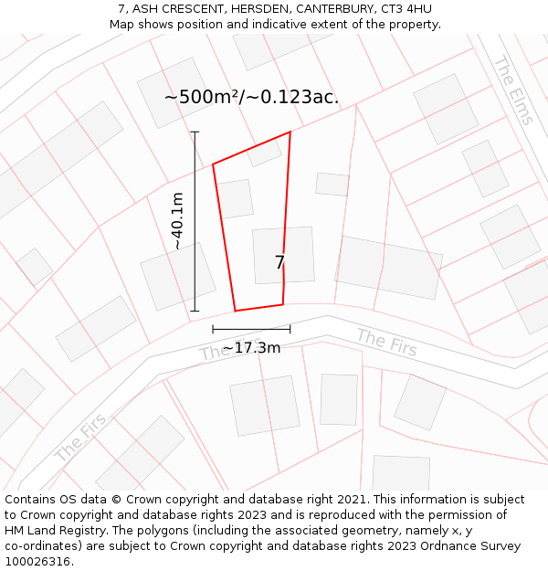7, ASH CRESCENT, HERSDEN, CANTERBURY, CT3 4HU: Plot and title map