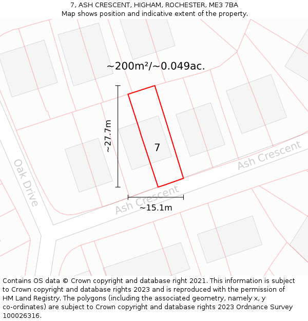 7, ASH CRESCENT, HIGHAM, ROCHESTER, ME3 7BA: Plot and title map