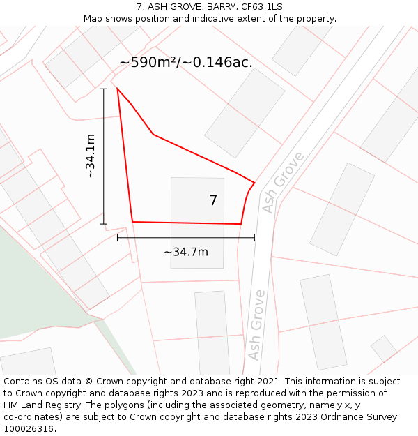 7, ASH GROVE, BARRY, CF63 1LS: Plot and title map