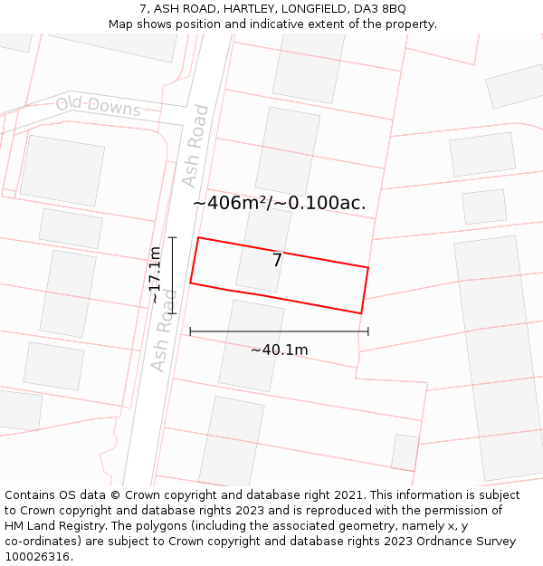 7, ASH ROAD, HARTLEY, LONGFIELD, DA3 8BQ: Plot and title map