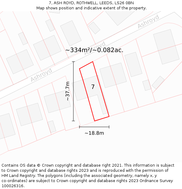 7, ASH ROYD, ROTHWELL, LEEDS, LS26 0BN: Plot and title map