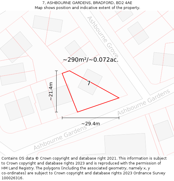7, ASHBOURNE GARDENS, BRADFORD, BD2 4AE: Plot and title map