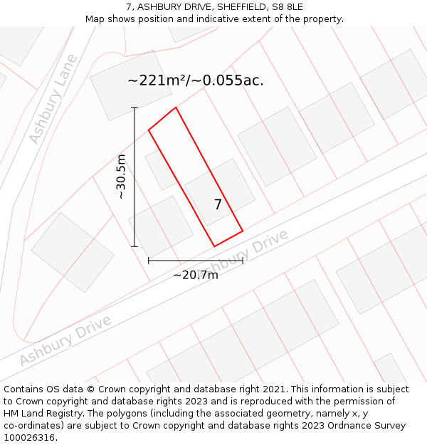 7, ASHBURY DRIVE, SHEFFIELD, S8 8LE: Plot and title map
