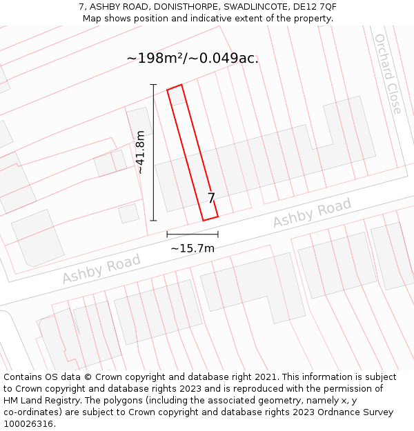 7, ASHBY ROAD, DONISTHORPE, SWADLINCOTE, DE12 7QF: Plot and title map