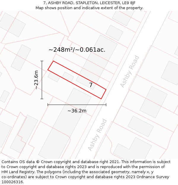 7, ASHBY ROAD, STAPLETON, LEICESTER, LE9 8JF: Plot and title map