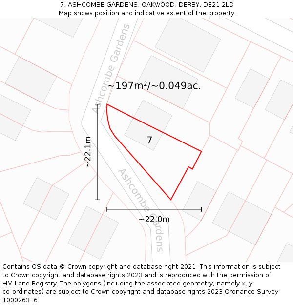 7, ASHCOMBE GARDENS, OAKWOOD, DERBY, DE21 2LD: Plot and title map