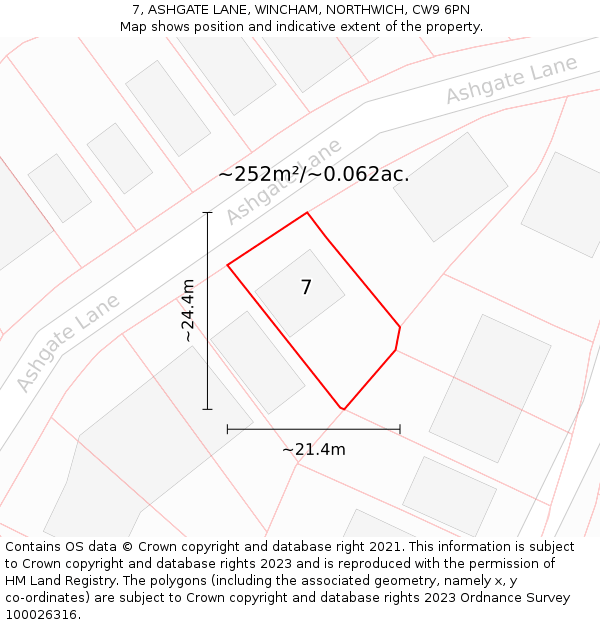 7, ASHGATE LANE, WINCHAM, NORTHWICH, CW9 6PN: Plot and title map
