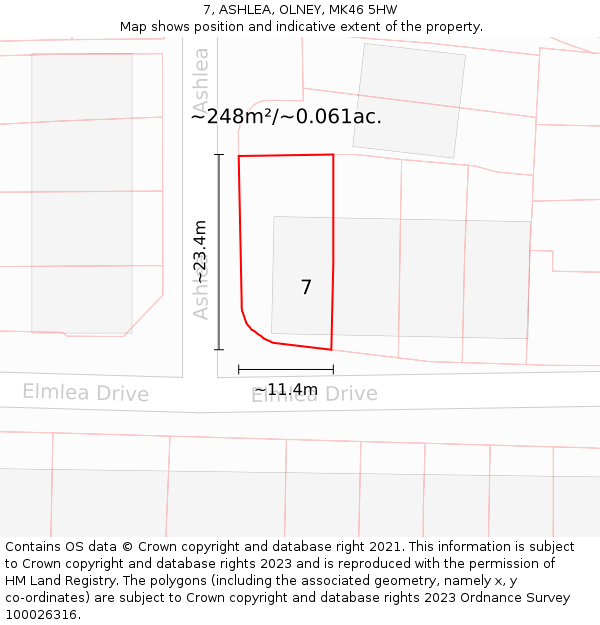7, ASHLEA, OLNEY, MK46 5HW: Plot and title map