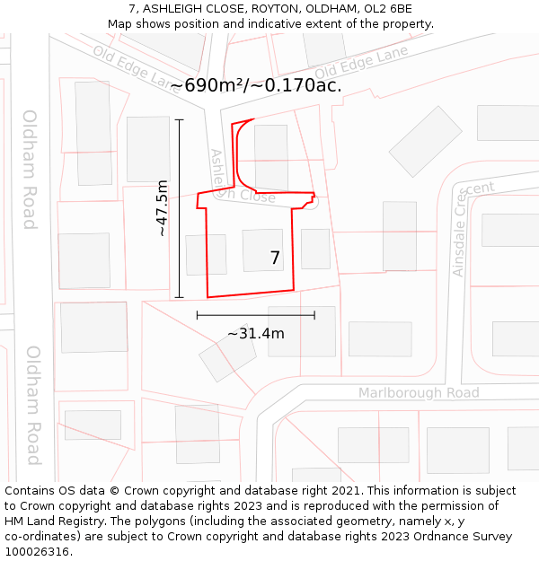 7, ASHLEIGH CLOSE, ROYTON, OLDHAM, OL2 6BE: Plot and title map