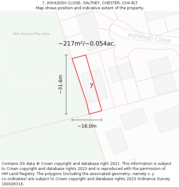 7, ASHLEIGH CLOSE, SALTNEY, CHESTER, CH4 8LT: Plot and title map