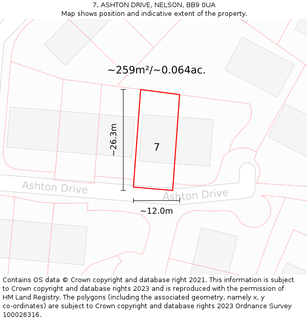 7, ASHTON DRIVE, NELSON, BB9 0UA: Plot and title map
