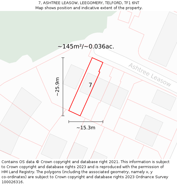 7, ASHTREE LEASOW, LEEGOMERY, TELFORD, TF1 6NT: Plot and title map