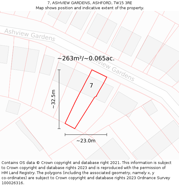 7, ASHVIEW GARDENS, ASHFORD, TW15 3RE: Plot and title map