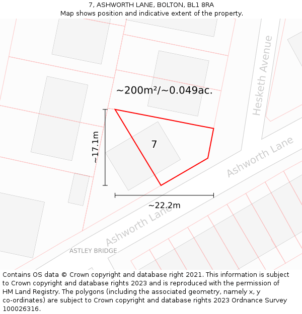7, ASHWORTH LANE, BOLTON, BL1 8RA: Plot and title map