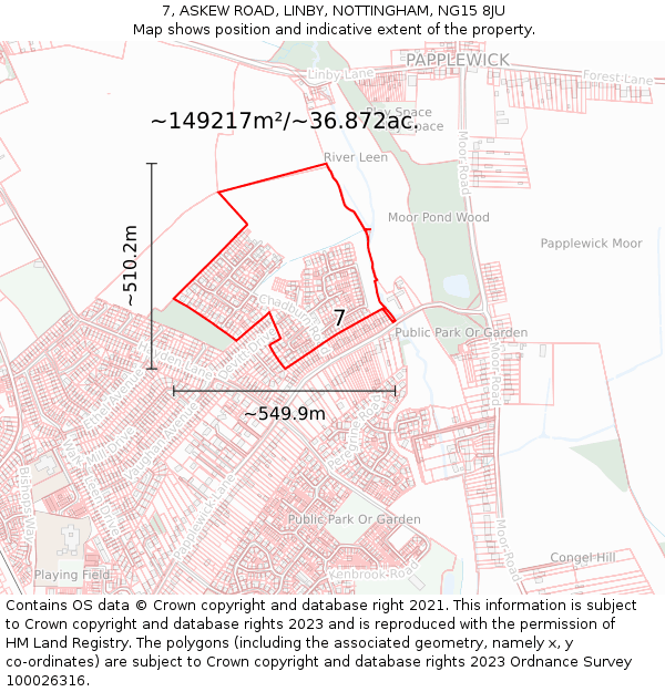 7, ASKEW ROAD, LINBY, NOTTINGHAM, NG15 8JU: Plot and title map