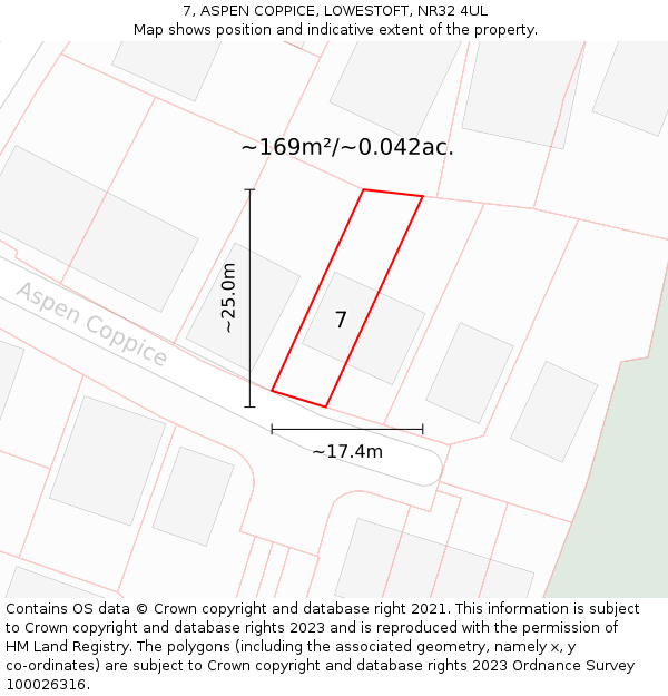 7, ASPEN COPPICE, LOWESTOFT, NR32 4UL: Plot and title map