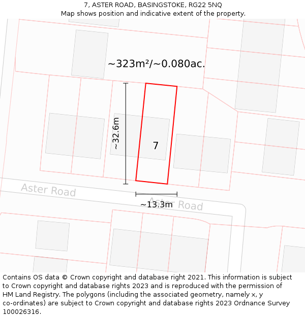 7, ASTER ROAD, BASINGSTOKE, RG22 5NQ: Plot and title map