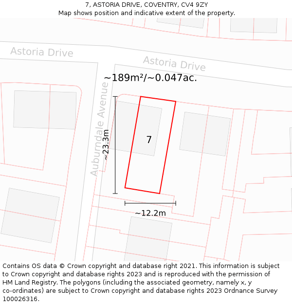 7, ASTORIA DRIVE, COVENTRY, CV4 9ZY: Plot and title map