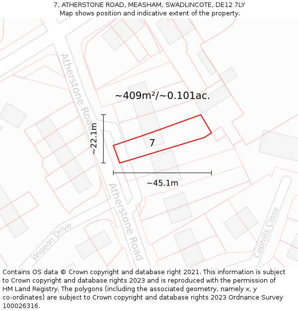 7, ATHERSTONE ROAD, MEASHAM, SWADLINCOTE, DE12 7LY: Plot and title map