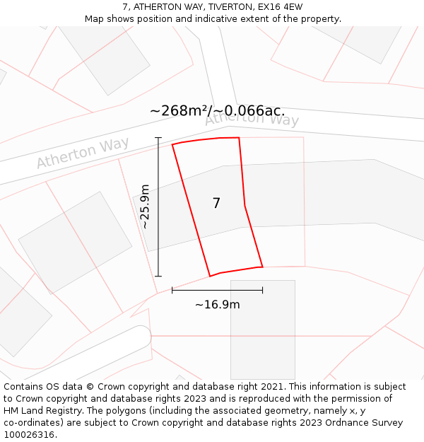 7, ATHERTON WAY, TIVERTON, EX16 4EW: Plot and title map