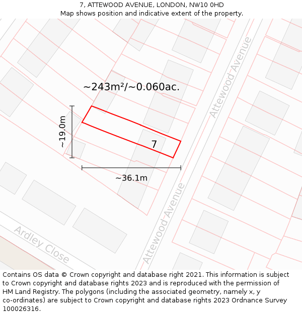 7, ATTEWOOD AVENUE, LONDON, NW10 0HD: Plot and title map