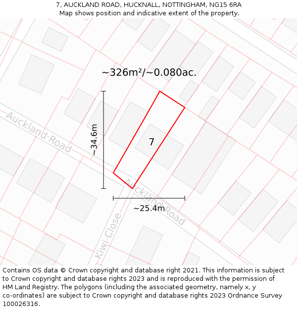 7, AUCKLAND ROAD, HUCKNALL, NOTTINGHAM, NG15 6RA: Plot and title map